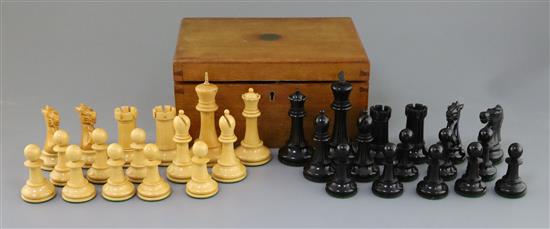 A Jaques & Son Ltd Staunton chess set, kings 4.5in., in original baize lined box